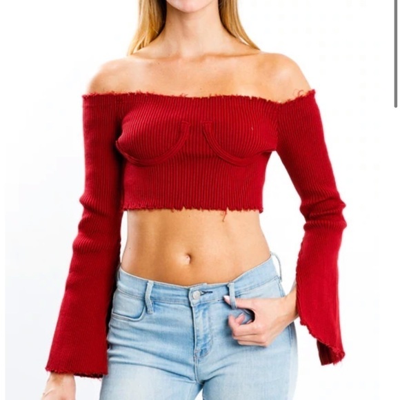 Red Bell sleeves crop top NEW - Picture 6 of 14